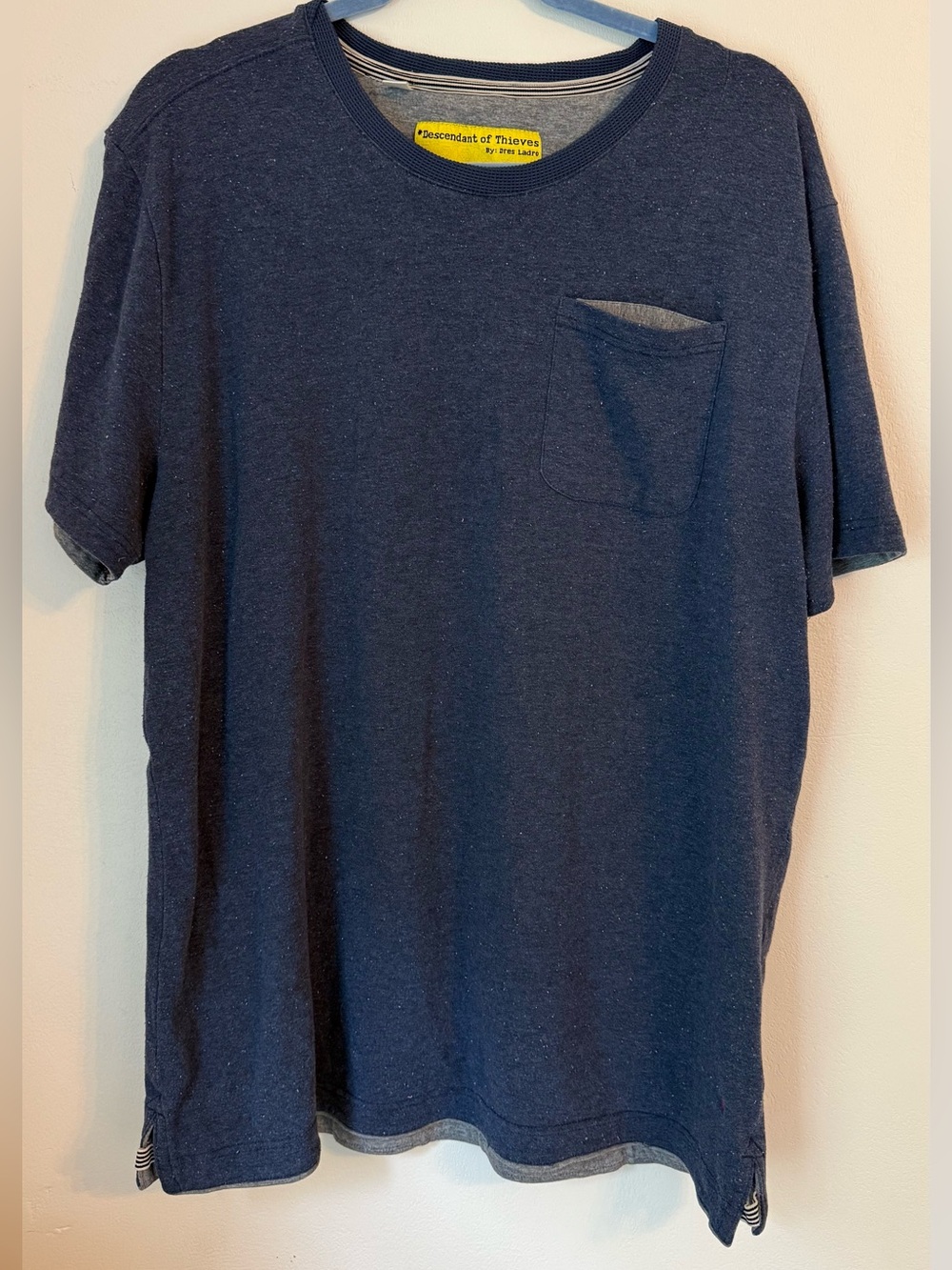 Descendant of Thieves by Dres Ladro Navy Heather Speckled Pocket Tee 2XL